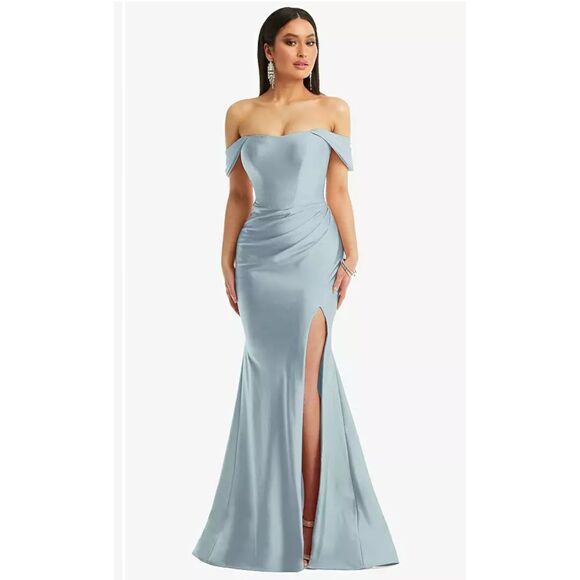 Cynthia & Sahar Small Off-the-Shoulder Corset Stretch Satin Mermaid Dress CS101 - Picture 1 of 4